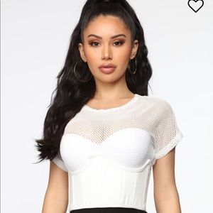 FashionNova white fishnet top
